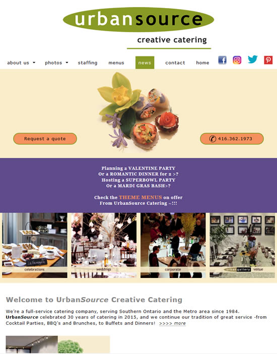 Urban Source Creative Catering website